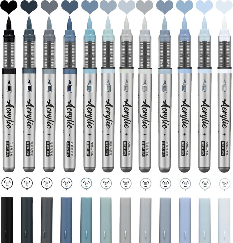 ZZWUAPT Grey Acrylic Paint Pens,12 Color Paint Pen Markers,Brush Tip Paint Pens for Rock Painting Wood Glass Ceramic Canvas Stone DIY Crafts Making Art Supplies - Image 2